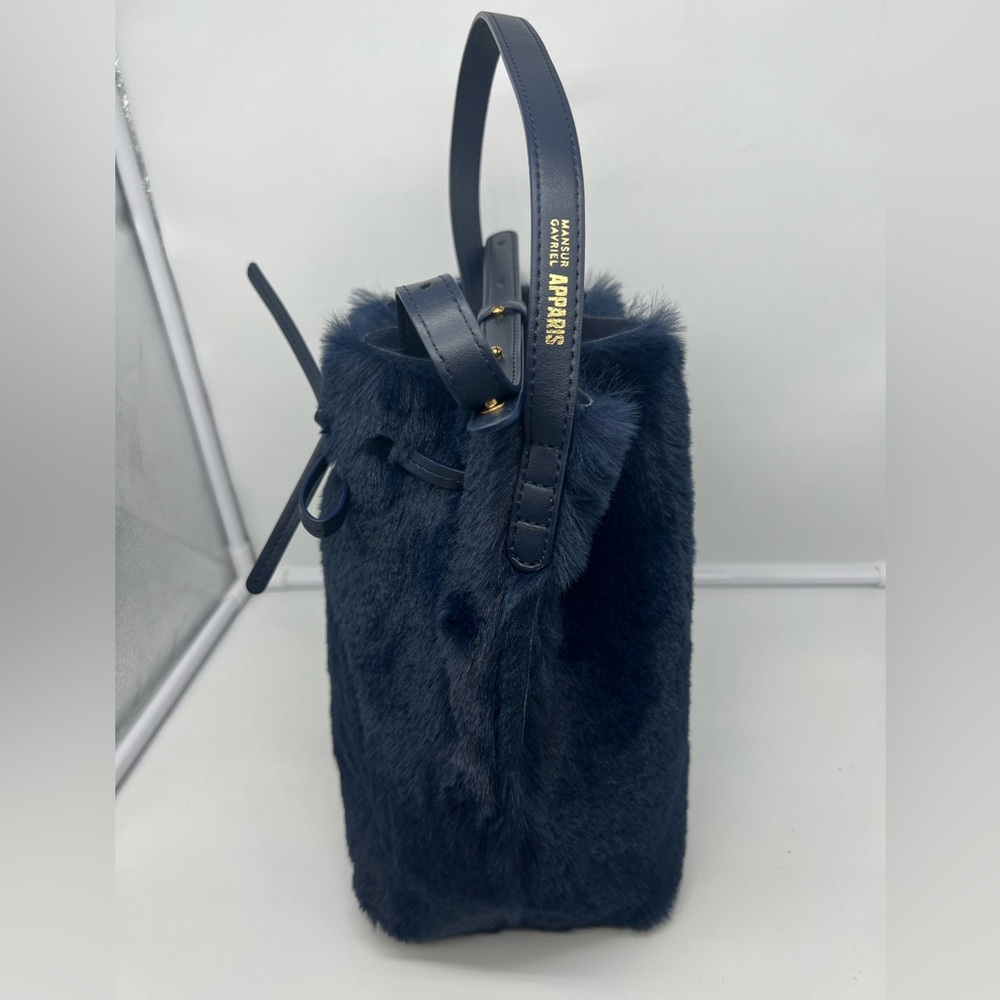 NWT MANSUR GAVRIEL X APPARIS Mini Bucket Blackberry Faux Fur Vegan Crossbody Bag - Picture 7 of 13